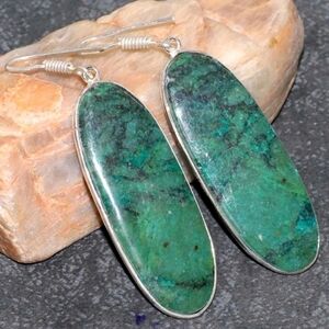 Chrysocolla Gemstone 925 Sterling Silver Handmade Drop Dangle Earrings